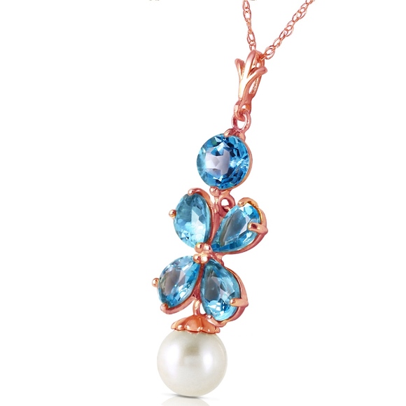 Galaxy Gold Products Jewelry - 14K. SOLID GOLD NECKLACE WITH BLUE TOPAZ & PEARL